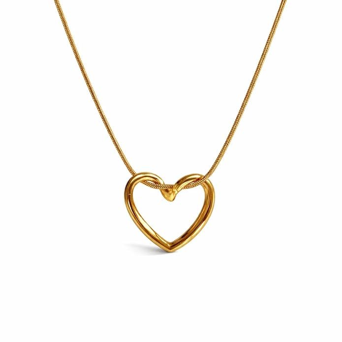 Simple Chains Hollow Heart Necklace Set For Women and Girls Stylish | Anti Tarnish Waterproof Stainless Steel Chain Pendant Necklaces Jewelry for Love | Gold Toned Jewellery Accessories for Woman & Girls | Birthday Gift for Wife & Girlfriend