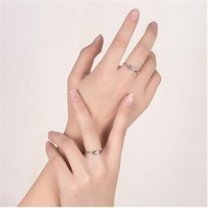 Fashion Frill Delicate Rings For Women Crystal Silver Plated Heart Design Adjustable Silver Ring Finger Couple Ring For Women Girls Men Boys Rings Wife Girlfriend Valentine