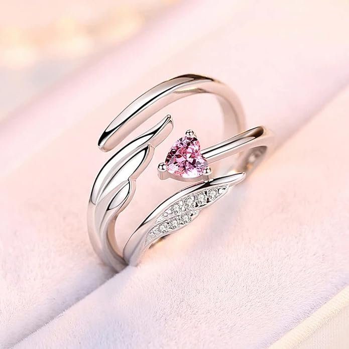 Fashion Frill Delicate Rings For Women Crystal Silver Plated Heart Design Adjustable Silver Ring Finger Couple Ring For Women Girls Men Boys Rings Wife Girlfriend Valentine - Image 4
